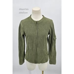 Woolrich Willow Utility Zip Cardigan – Y2K Olive Green Rib Knit - Medium